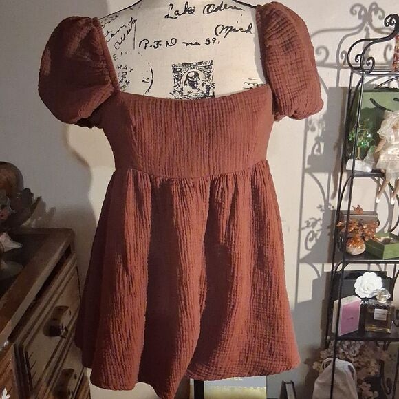 Princess Polly Brown Puff Sleeve Women's Babydoll Style Romper US Size 6 - Picture 1 of 9